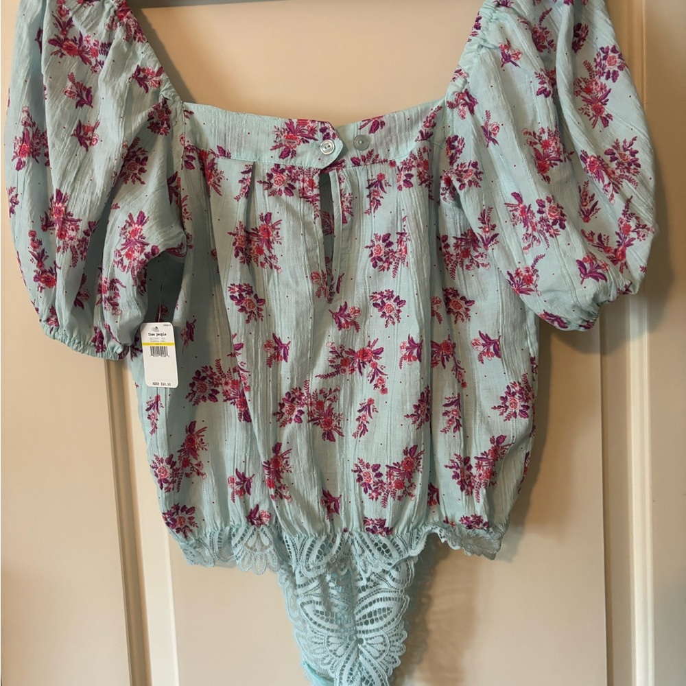 Green Smocked Puff Sleeve Bodysuit